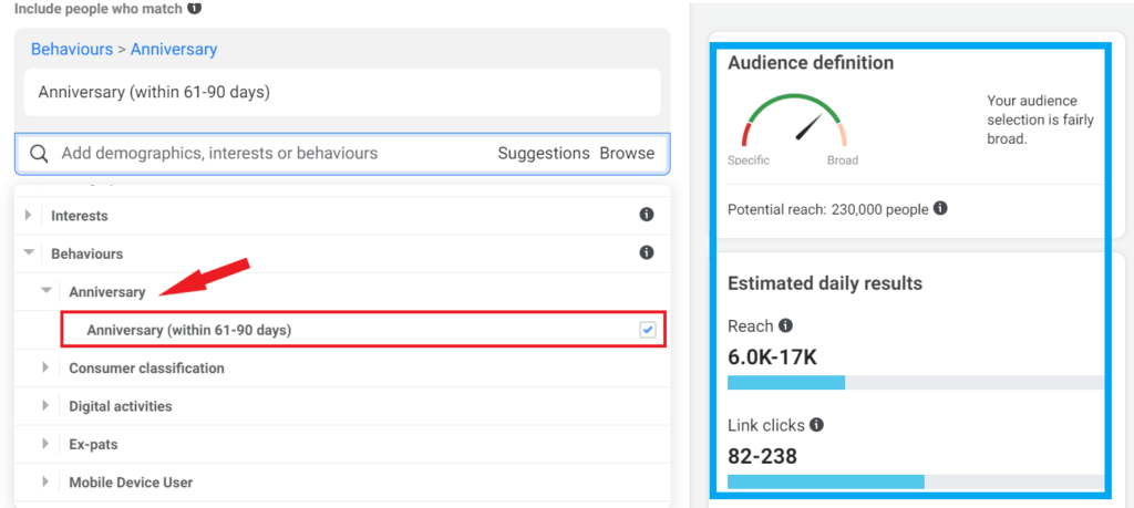 Target Audience on Facebook - targeting ads using behaviour