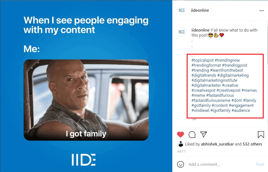 hashtags for instagram - iide instagram page