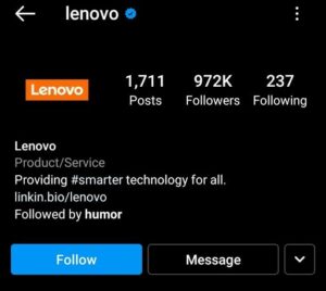 Lenovo Digital Marketing Strategy Case Study - Lenovo Marketing Strategy - Social Media Strategies - Instagram Profile