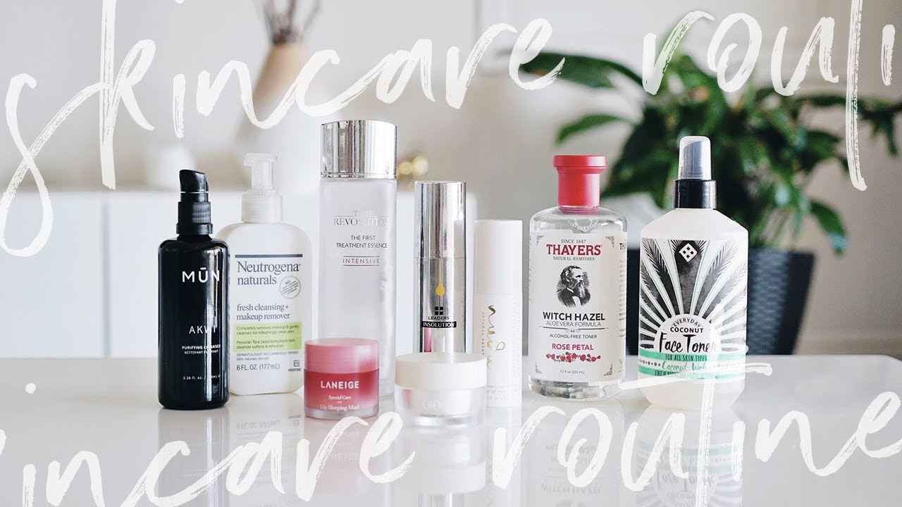 best content for youtube channels - Image of skincare with the words 'skincare routine' written on it 