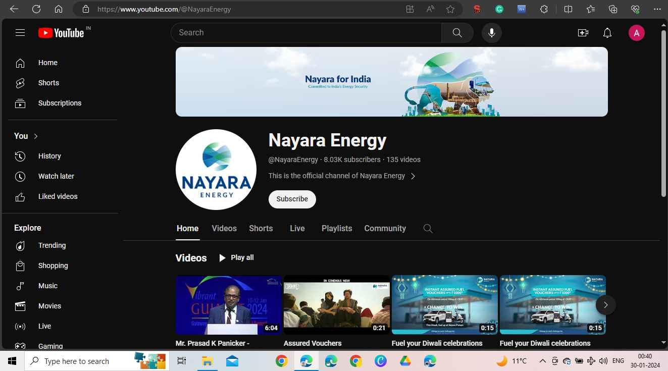 Nayara Energy YouTube Profile