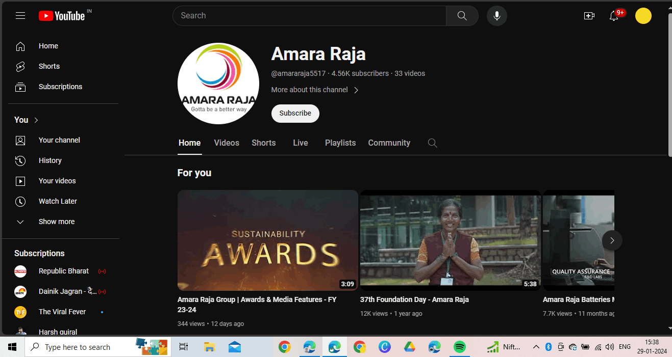 Amara Raja Batteries YouTube Profile