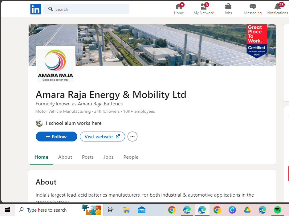 Amara Raja Batteries linkedin profile