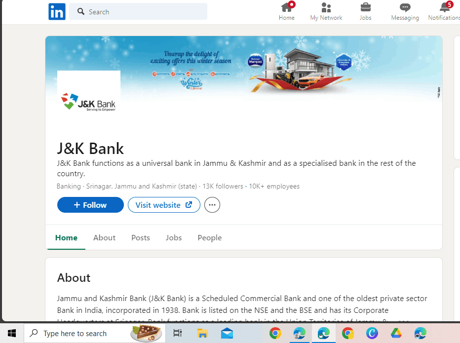 Jammu and kashmir bank LinkedIn profile