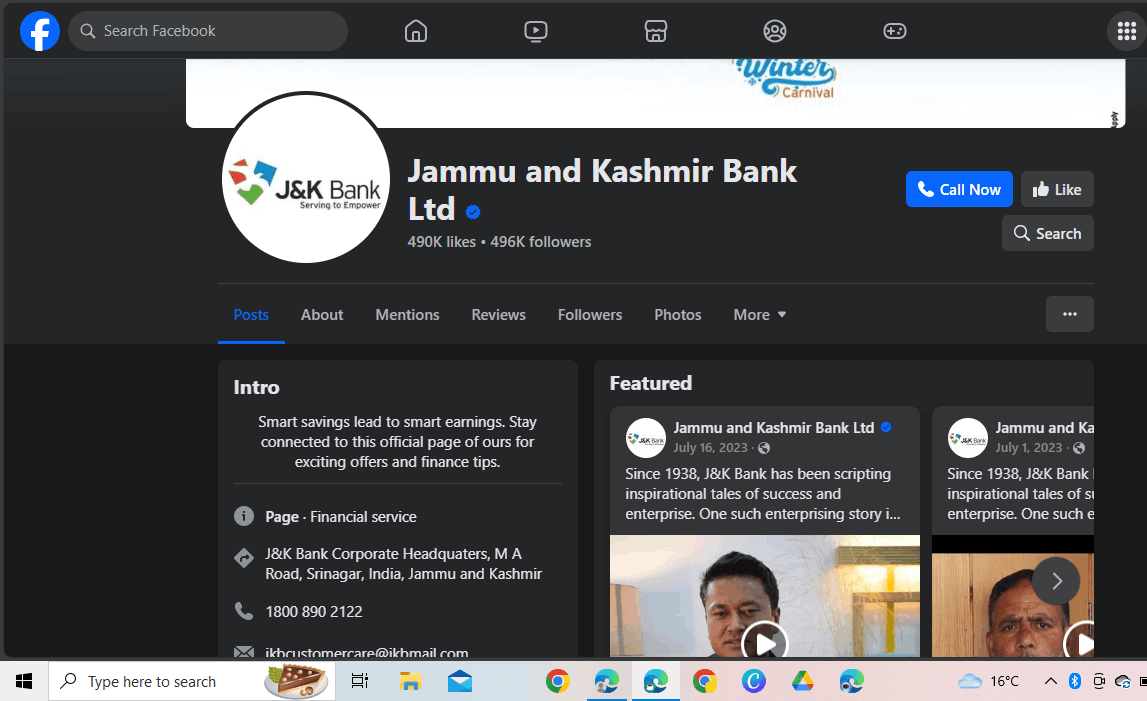 Jammu and kashmir bank facebook profile