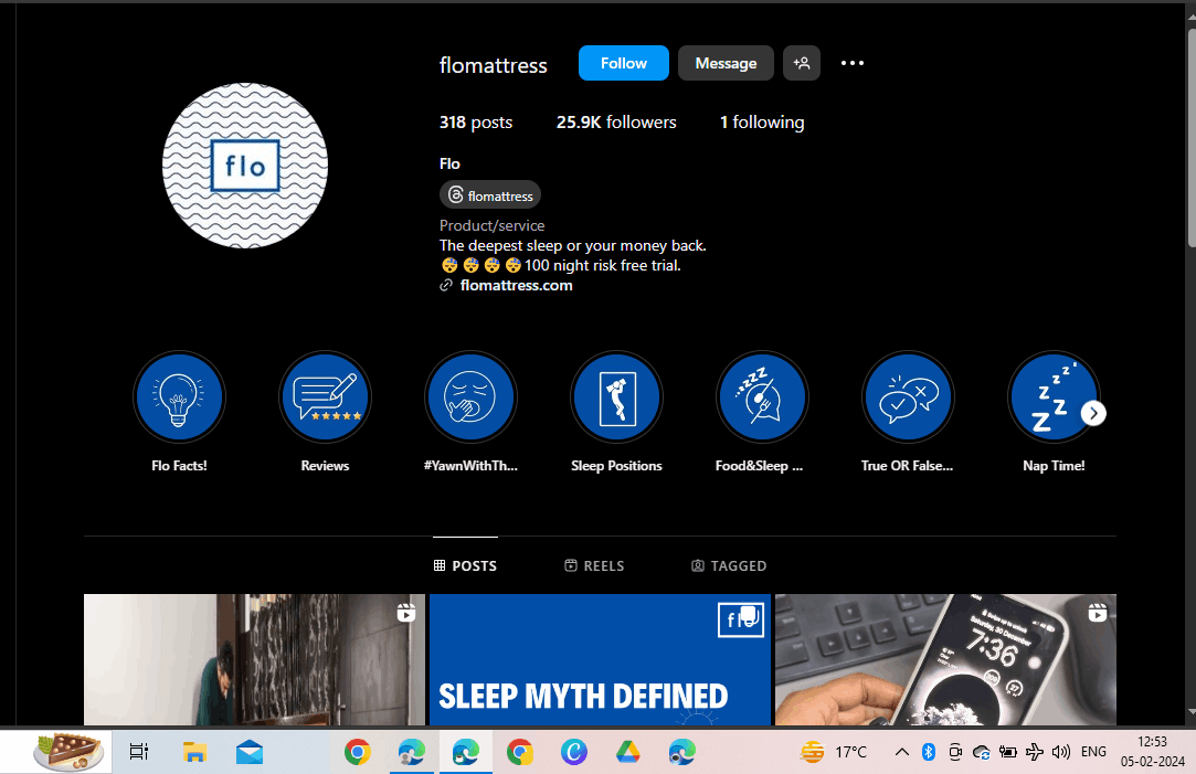 Flo Mattress Instagram Profile